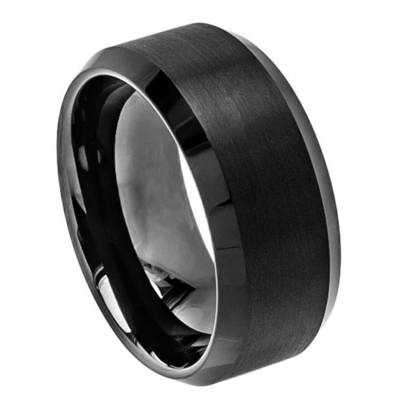 10MM BLACK TUNGSTEN WEDDING BAND - Picture 1 of 10